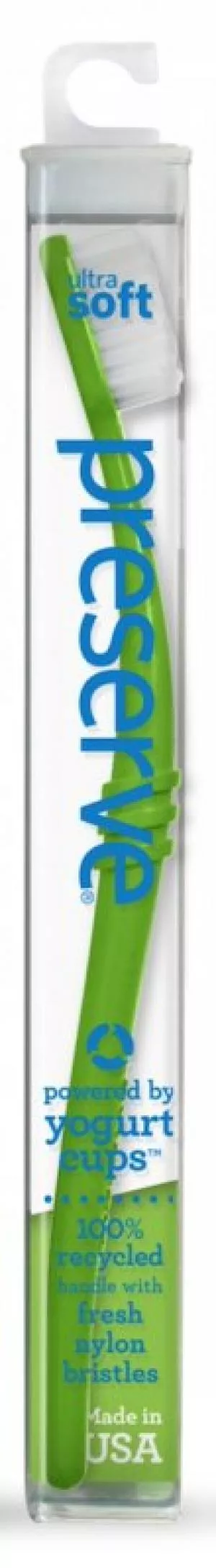 Preserve Tandbørste (medium) - grøn - af genbrugte yoghurtbægre